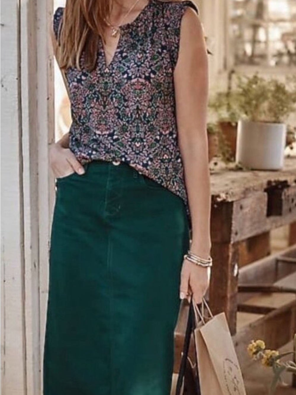 J. Jill Dark Green Midi Skirt - Solid A-Line